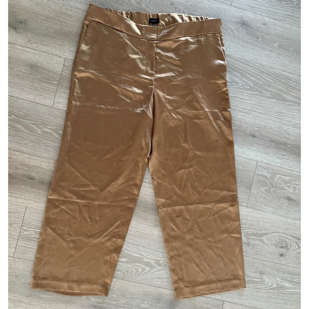 Talbots Womens Gold Satin Wide Leg Stretchy Waistband High Rise Dress Pants 18W